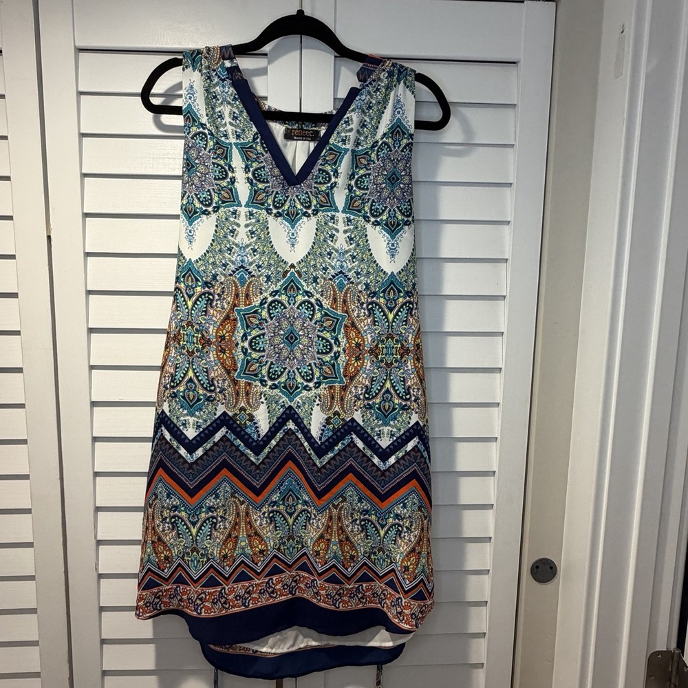 Renee C.‎ Women's Large Boho Print Sleeveless V-Neck Dress Made in USA